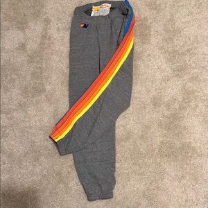 Aviator Nation Gray Sweatpants with Rainbow Stripes